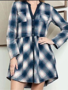 Hummingbird Blue Plaid Mini Dress with pockets